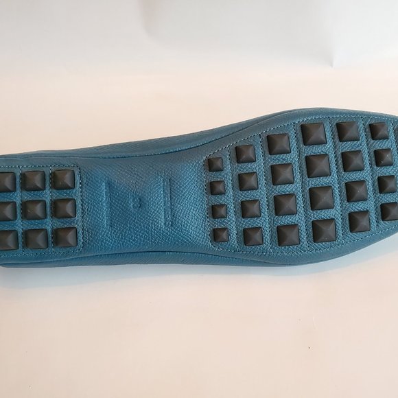 Like-New Hermes Liberty Epsom Calfskin Leather Blue Driving Flats Ballet Shoes - Picture 14 of 16